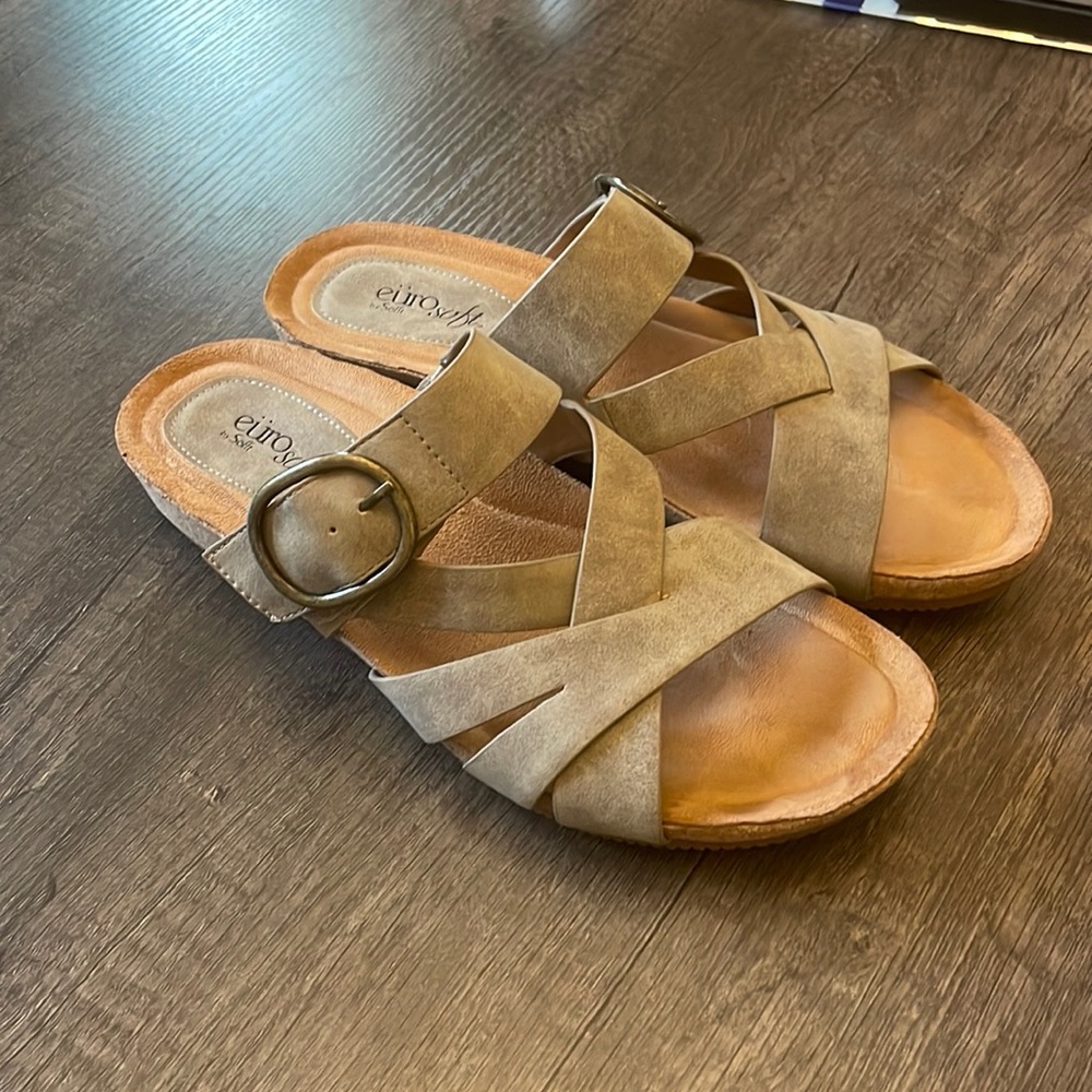 Euro soft tan suede sandals